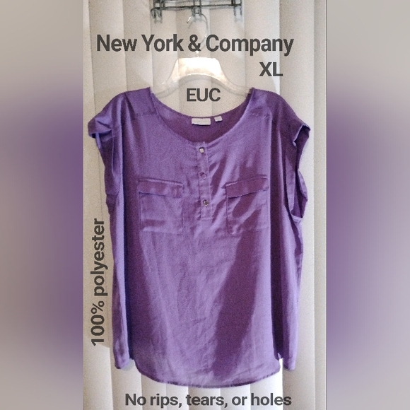 New York & Company Tops - NEW YORK & COMPANY XL SHORT SLEEVE Silky Lavender BLOUSE EUC